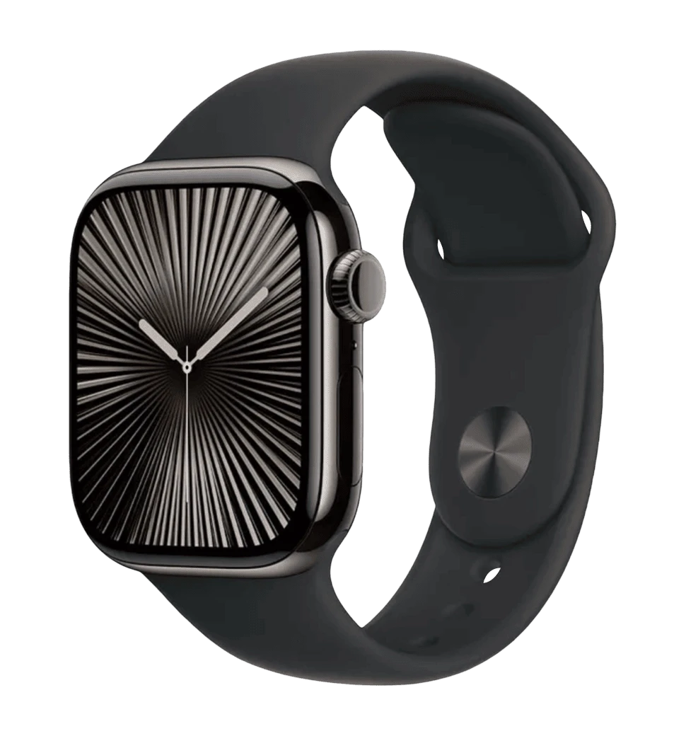 Apple Watch Series 10 GPS + Cellular 42mm Slate Titanium Case with Black Sport Band - M/L (MWXH3)