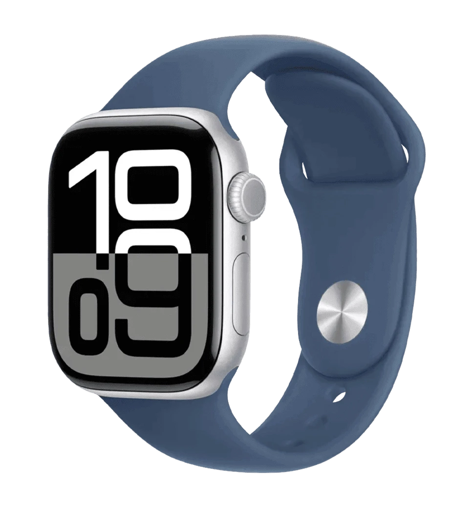 Apple Watch Series 10 GPS + Cellular 46mm Silver Aluminium Case with Denim Sport Band M/L (MWY13)