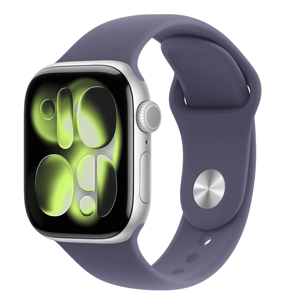 Apple Watch Series 11 GPS + Cellular 42mm Silver Aluminium Case with Purple Fog Sport Band - M/L (MF8J4)