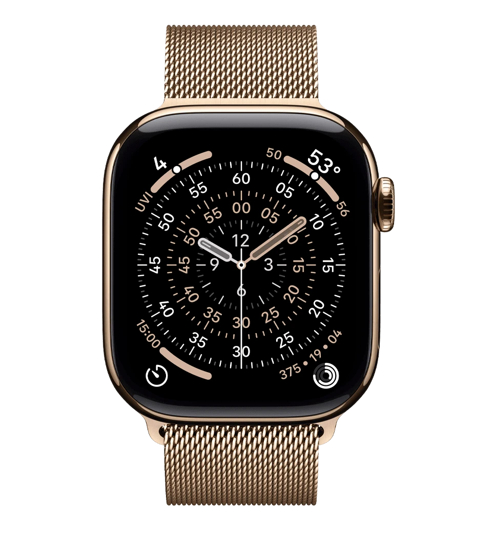 Apple Watch Series 11 GPS + Cellular 46mm Gold Titanium Case with Gold Milanese Loop - M/L (MFD84)