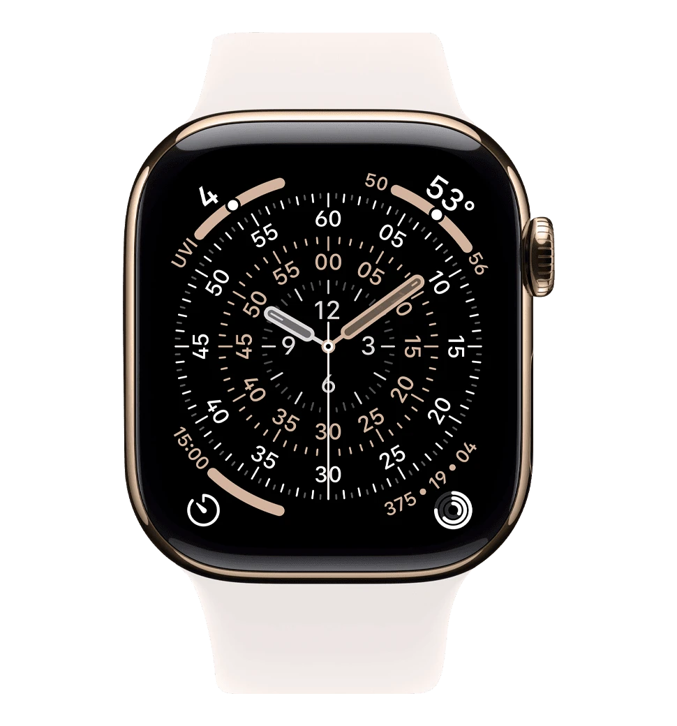 Apple Watch Series 11 GPS + Cellular 46mm Gold Titanium Case with Light Blush Sport Band - S/M (MFD54)