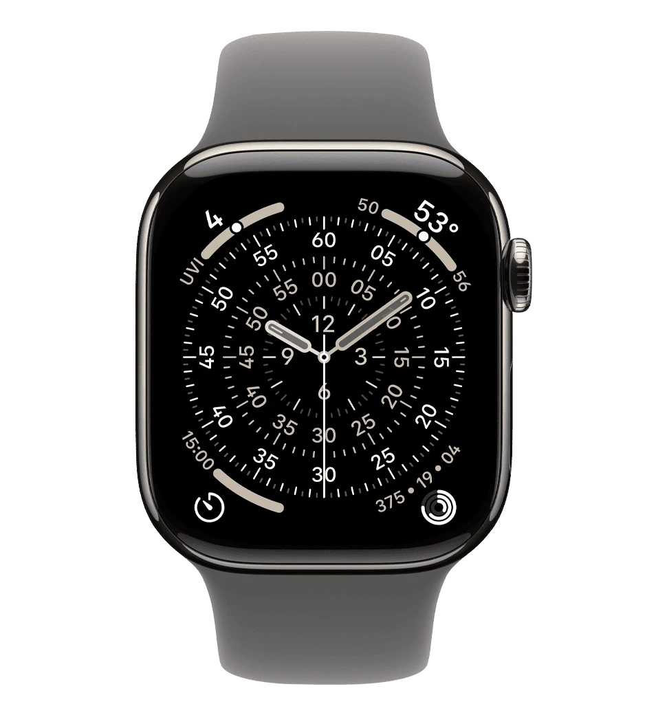 Apple Watch Series 11 GPS + Cellular 46mm Natural Titanium Case with Stone Grey Sport Band - M/L (MFCX4)