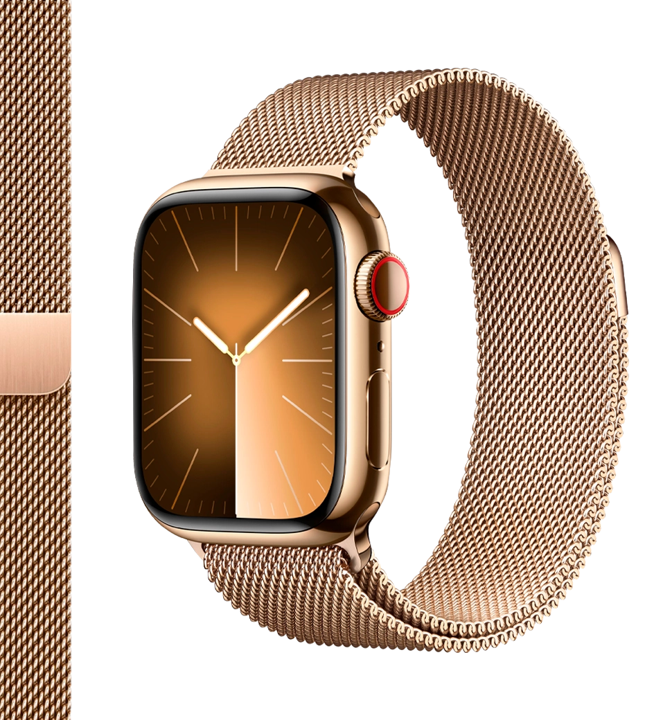 Apple Watch Series 9 41mm GPS + Cellular Gold Stainless Steel Case with Gold Milanese Loop (MRJ73)
