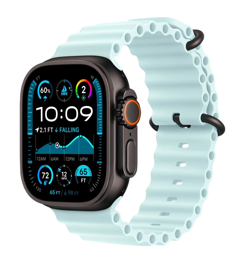 Apple Watch Ultra 2 49mm GPS + LTE Black Titanium Case with Ice Blue Ocean Band (MYTC3, MYP83)