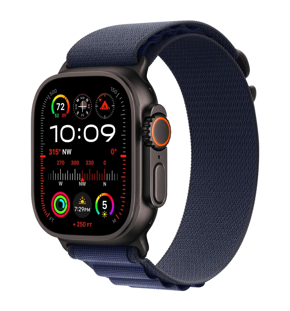 Apple Watch Ultra 2 49mm Black Titanium Case with Navy Alpine Loop - Medium