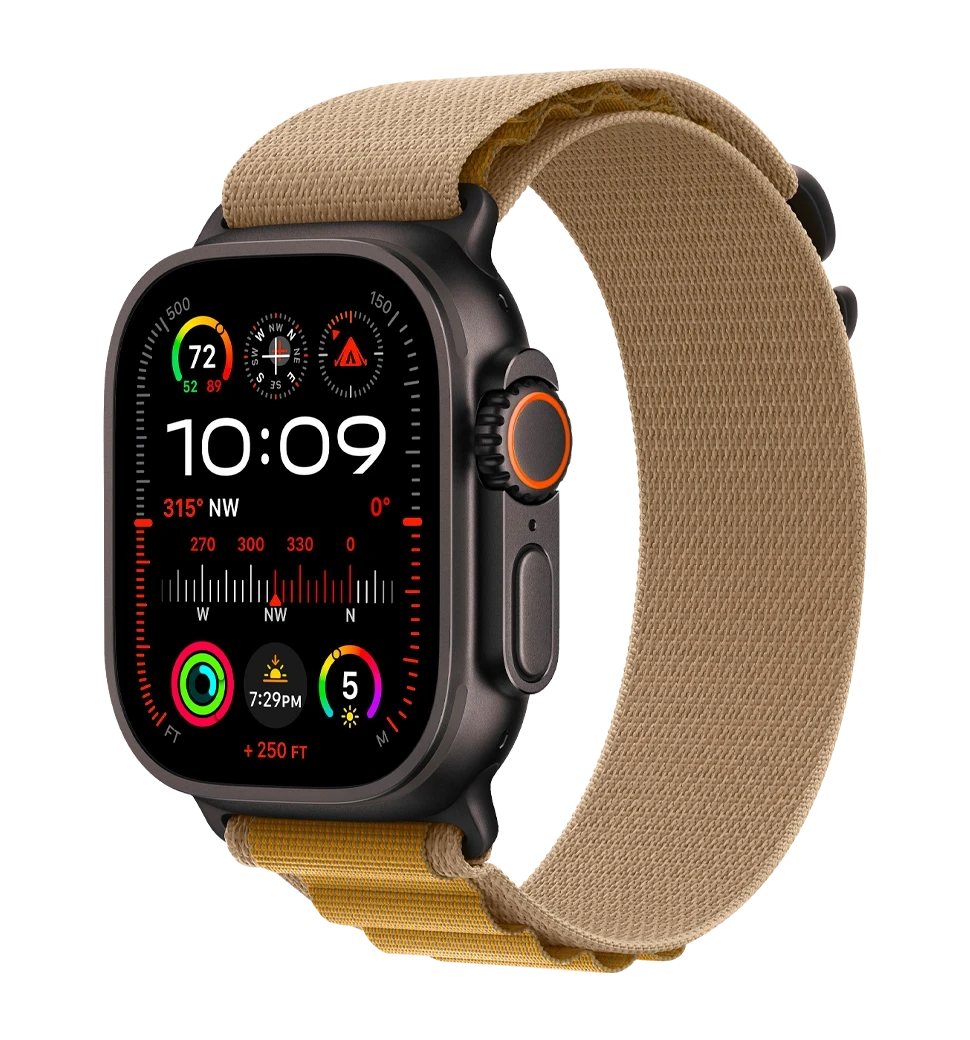 Apple Watch Ultra 2 49mm Black Titanium Case with Tan Alpine Loop - Small