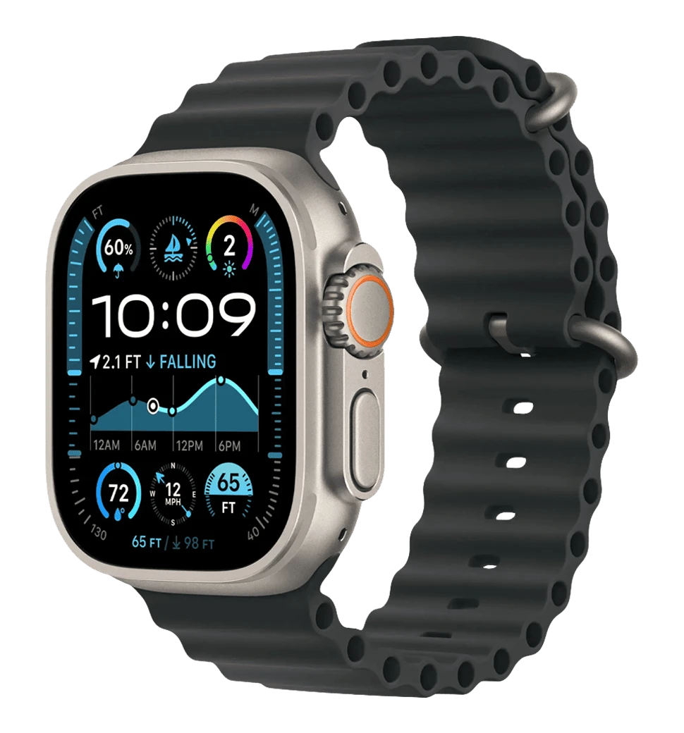 Apple Watch Ultra 2 49mm Natural Titanium Case with Black Ocean Band (MYT03+MXTL3)