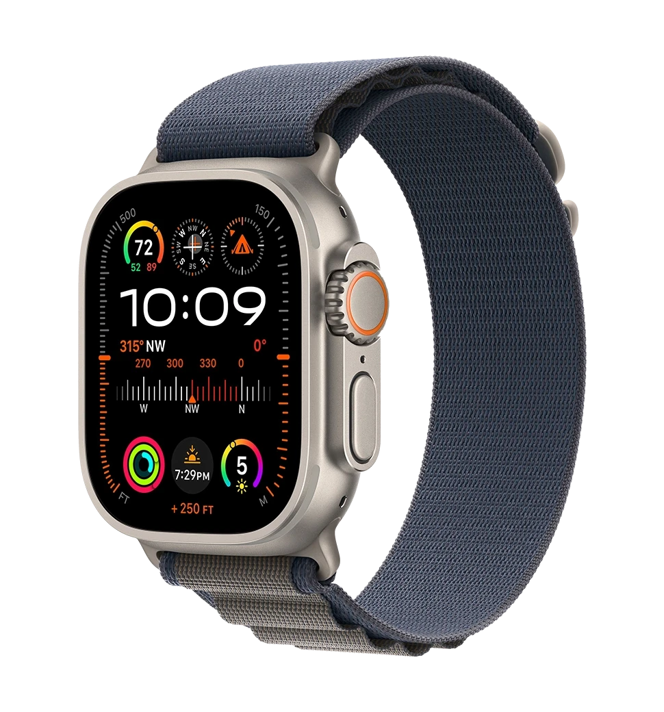 Apple Watch Ultra 2 49mm Natural Titanium Case with Blue Alpine Loop - Small (MREK3)