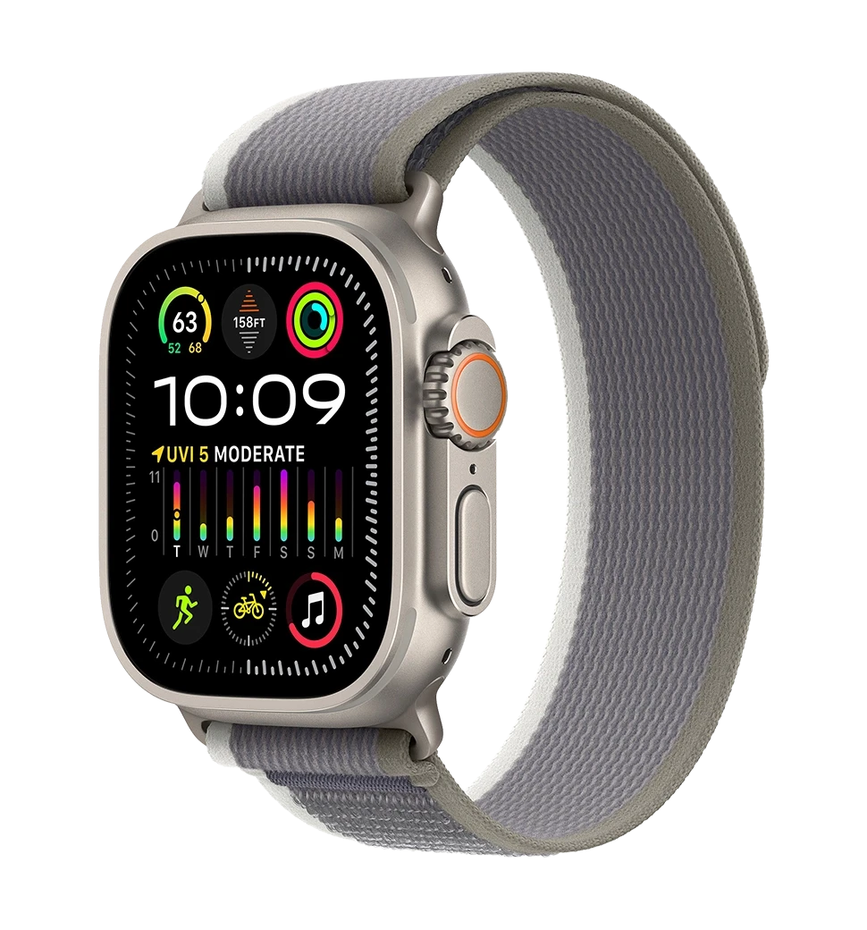 Apple Watch Ultra 2 49mm Titanium Case with Green/Gray Trail Loop - M/L (MRF43)