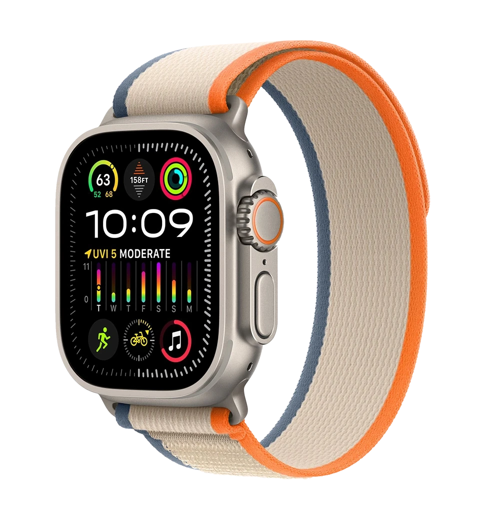 Apple Watch Ultra 2 49mm Natural Titanium Case with Orange/Beige Trail Loop - M/L (MRF23)