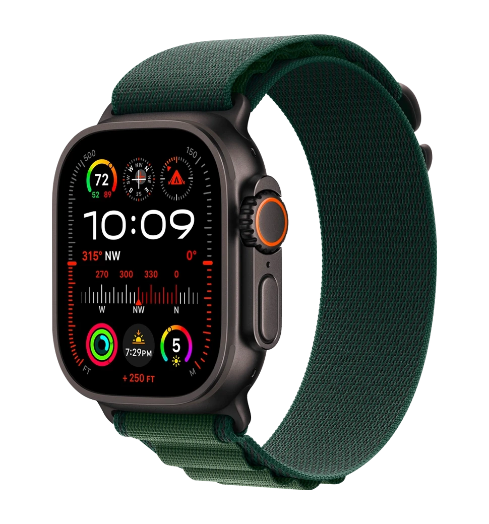 Apple Watch Ultra 2 GPS 49mm Black Titanium Case with Dark Green Alpine Loop Medium