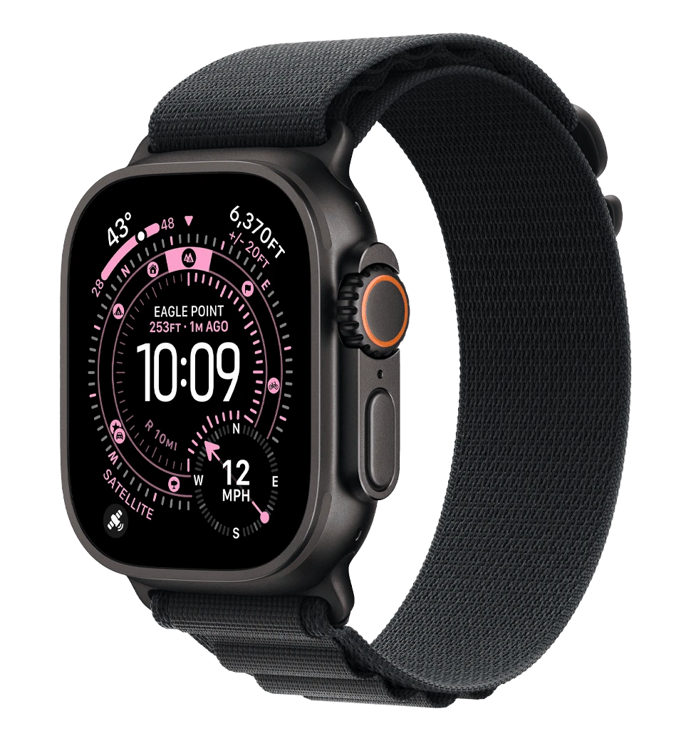Apple Watch Ultra 3 GPS + Cellular 49mm Black Titanium Case with Black Alpine Loop - Large (MF0X4)