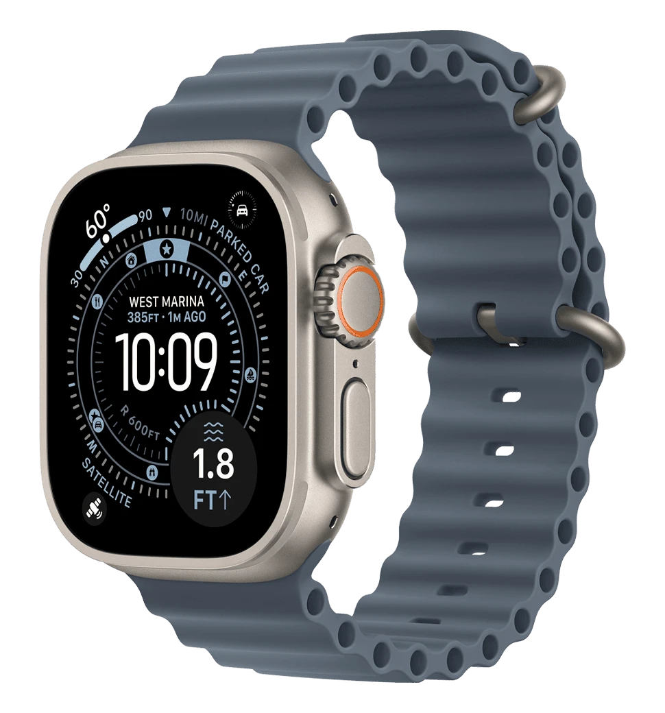 Apple Watch Ultra 3 GPS + Cellular 49mm Natural Titanium Case with Anchor Blue Ocean Band (MEWH4)