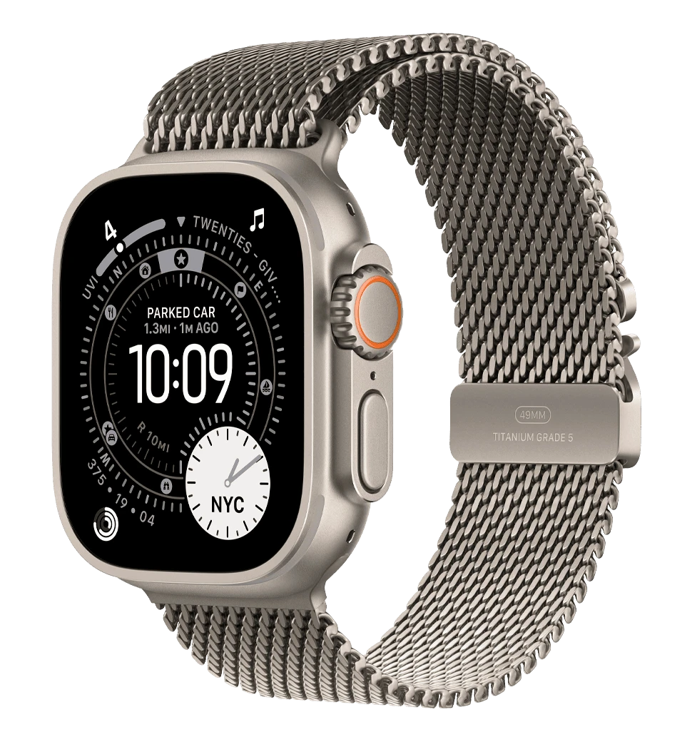 Apple Watch Ultra 3 GPS + Cellular 49mm Natural Titanium Case with Natural Titanium Milanese Loop - Large (MF0E4)