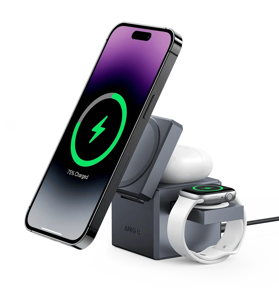 Беспроводная зарядная станция ANKER MagGo Wireless Charging Station 15W 3-in-1 Cube (Чорний)