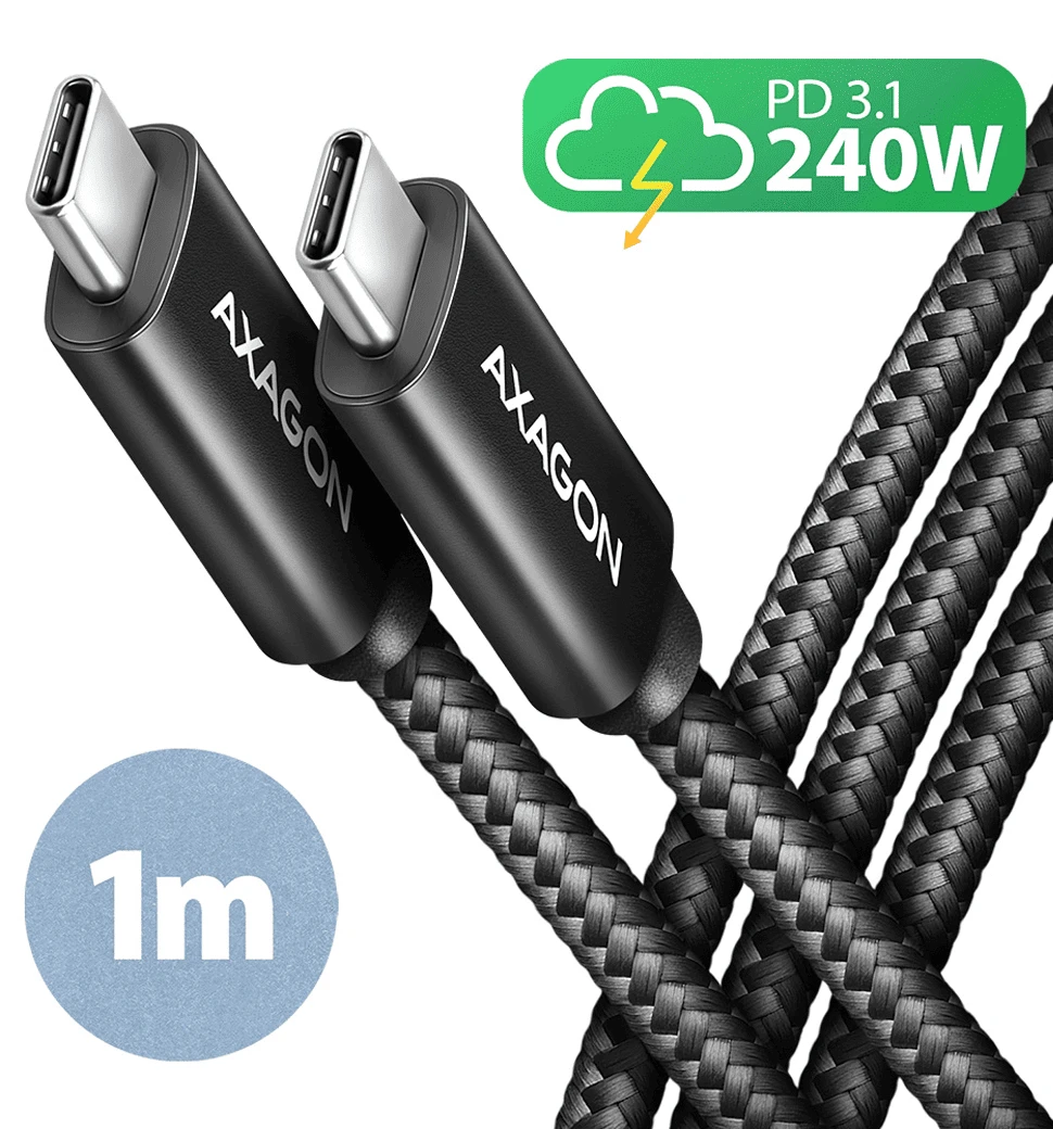 Кабель AXAGON BUCM2-CM10AB USB-C USB-C 2.0, 1м, PD 240W 5A, Чорний