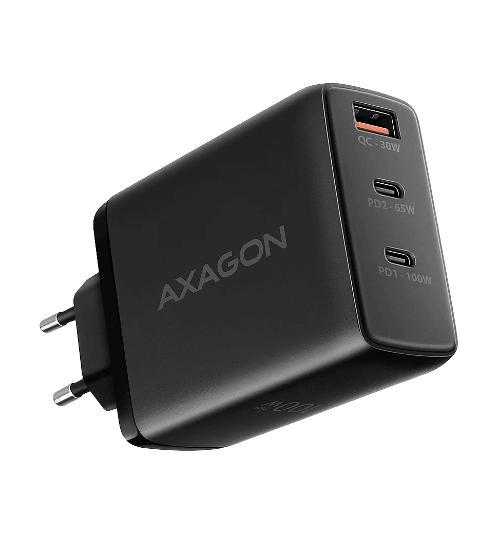 Мережевий зарядний пристрій AXAGON ACU-DPQ100, 3x port (USB + dual USB-C), PD3.0/QC4+/PPS/Apple, 100