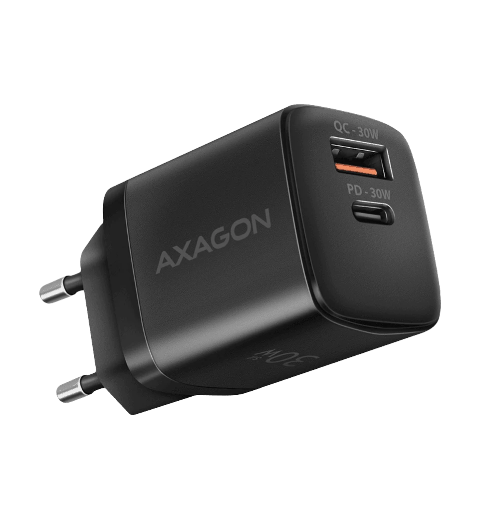 Мережевий зарядний пристрій AXAGON ACU-PQ30, QC3.0,4.0/AFC/FCP/PPS/Apple + PD type-C, 30W, Чорний