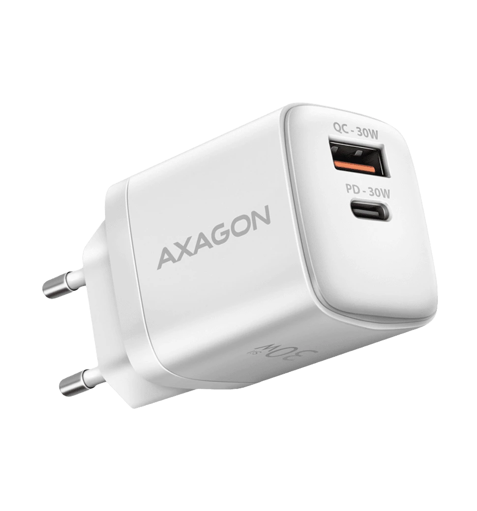 Мережевий зарядний пристрій AXAGON ACU-PQ30W, QC3.0,4.0/AFC/FCP/PPS/Apple + PD type-C, 30W, Білий