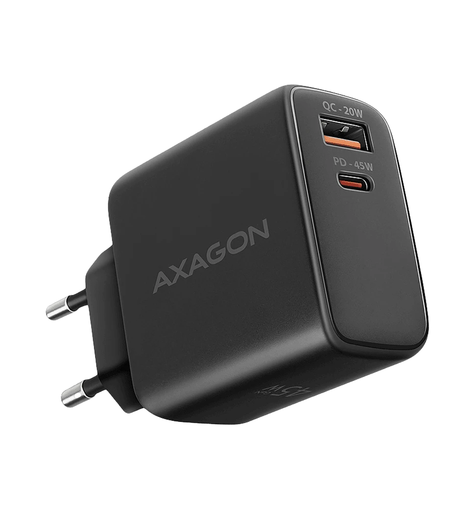 Мережевий зарядний пристрій AXAGON ACU-PQ45, QC3.0,4.0/AFC/FCP/PPS/Apple + PD type-C, 45W, Чорний