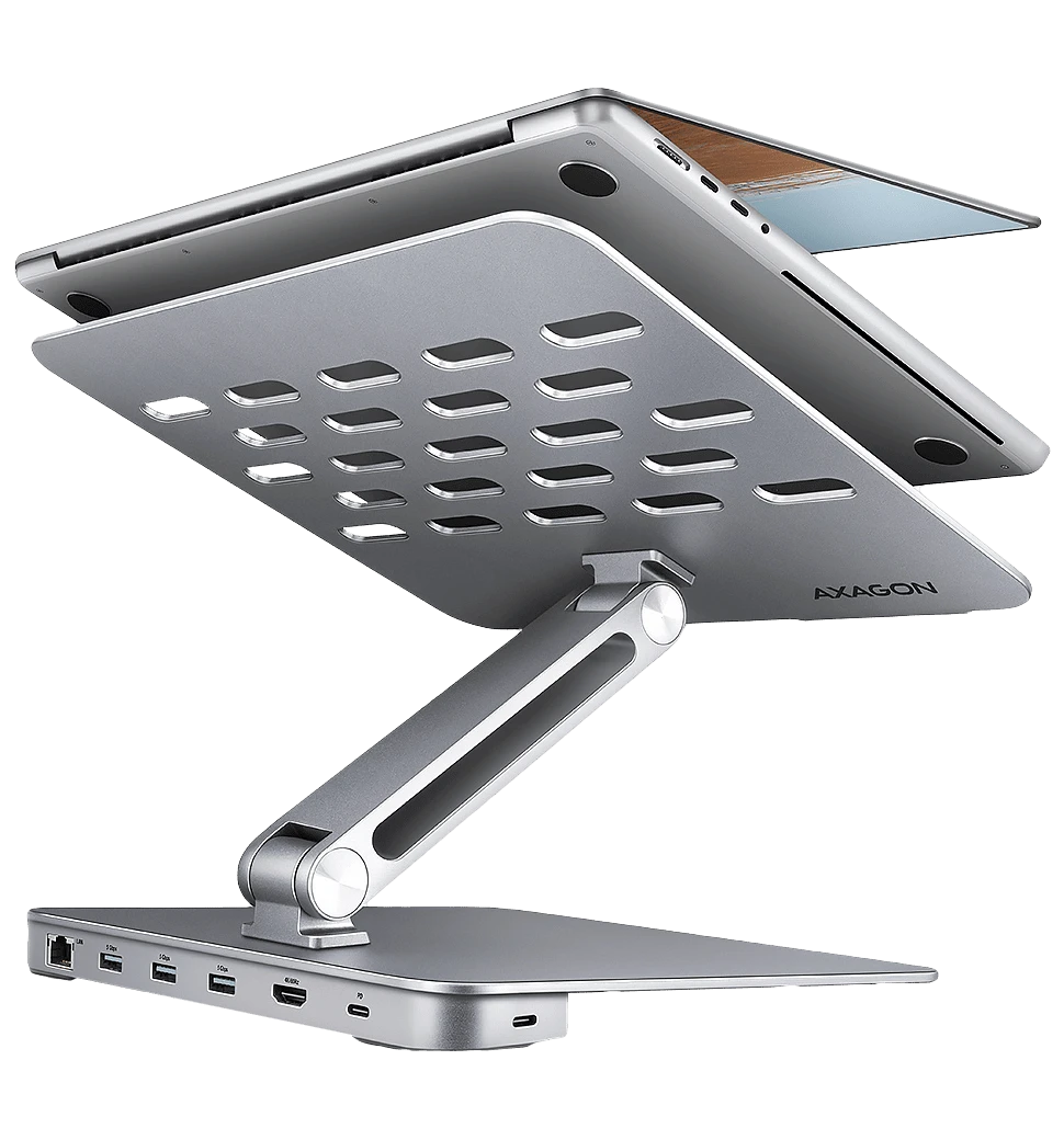 Підставка для ноутбуків AXAGON HMC-STND USB-C 5Гбіт/с алюмінієва підставка - HUB 7in1