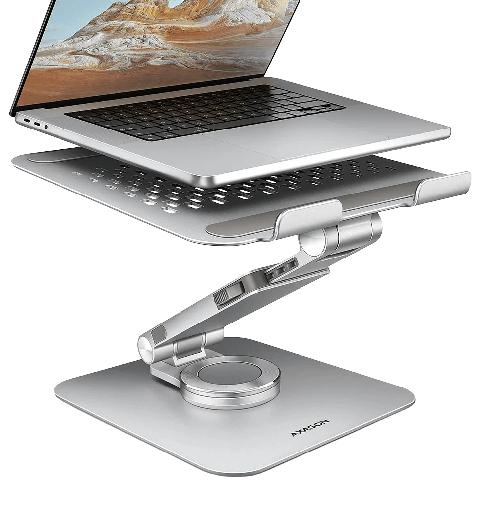 Підставка для ноутбуків AXAGON STND-LR стійка з попоротом на 360° (розмір 10" - 17.3"), Сірий