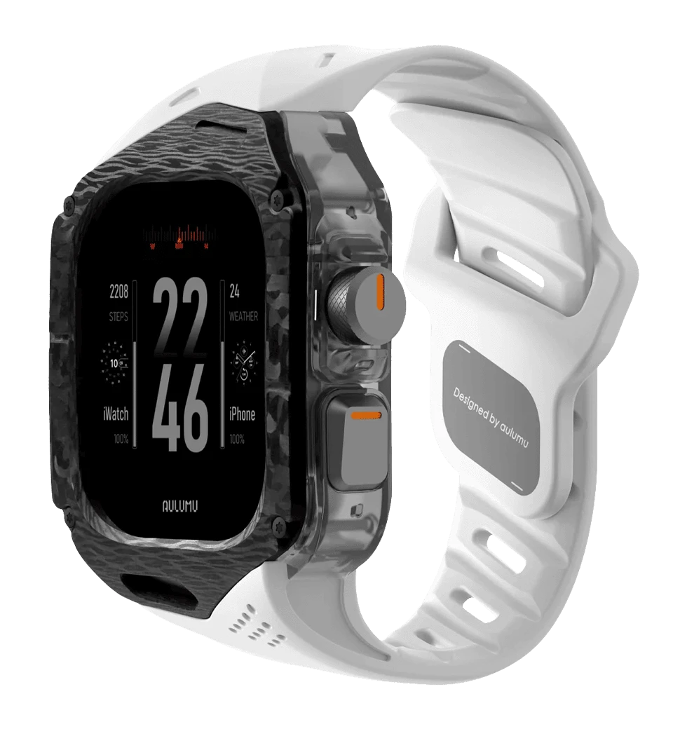 Ремінець AULUMU Carbon Fiber Cover+Black Band  carbon+white A01-CF-BK