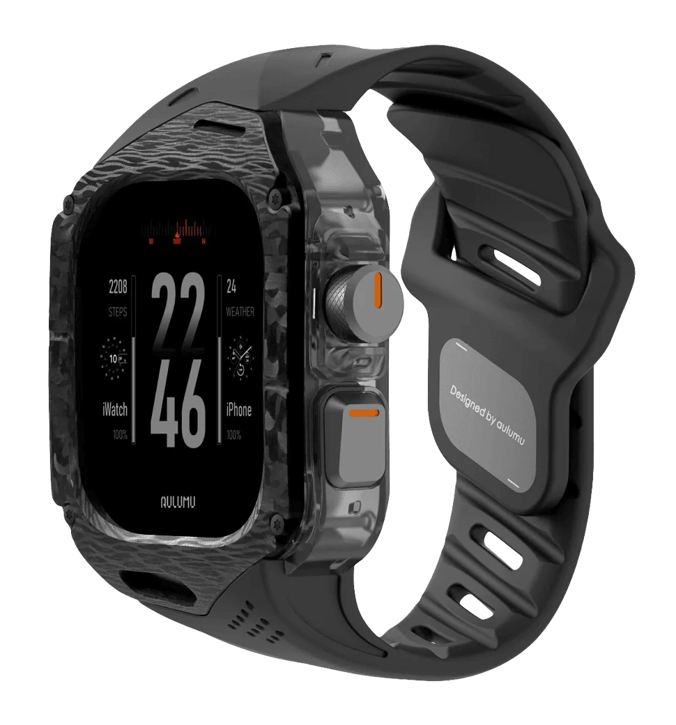 Ремінець AULUMU Carbon Fiber Cover+Orange Band  titanium+black A01-CF-OG