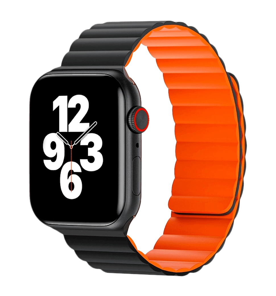 Ремінець Wiwu для Apple Watch 42/44/45/49mm Magnetic silicone watch band Black-Orange