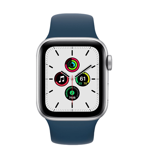 Apple Watch SE 44mm Silver Aluminum Case with Abyss Blue Sport Band (MKQ43)
