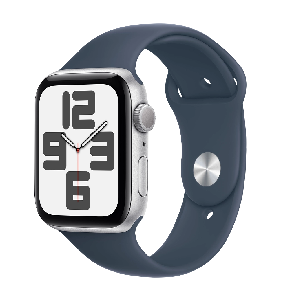 Apple Watch SE (gen 2) 2023 44mm Silver Aluminum Case with Storm Blue Sport Band M/L (MREE3)