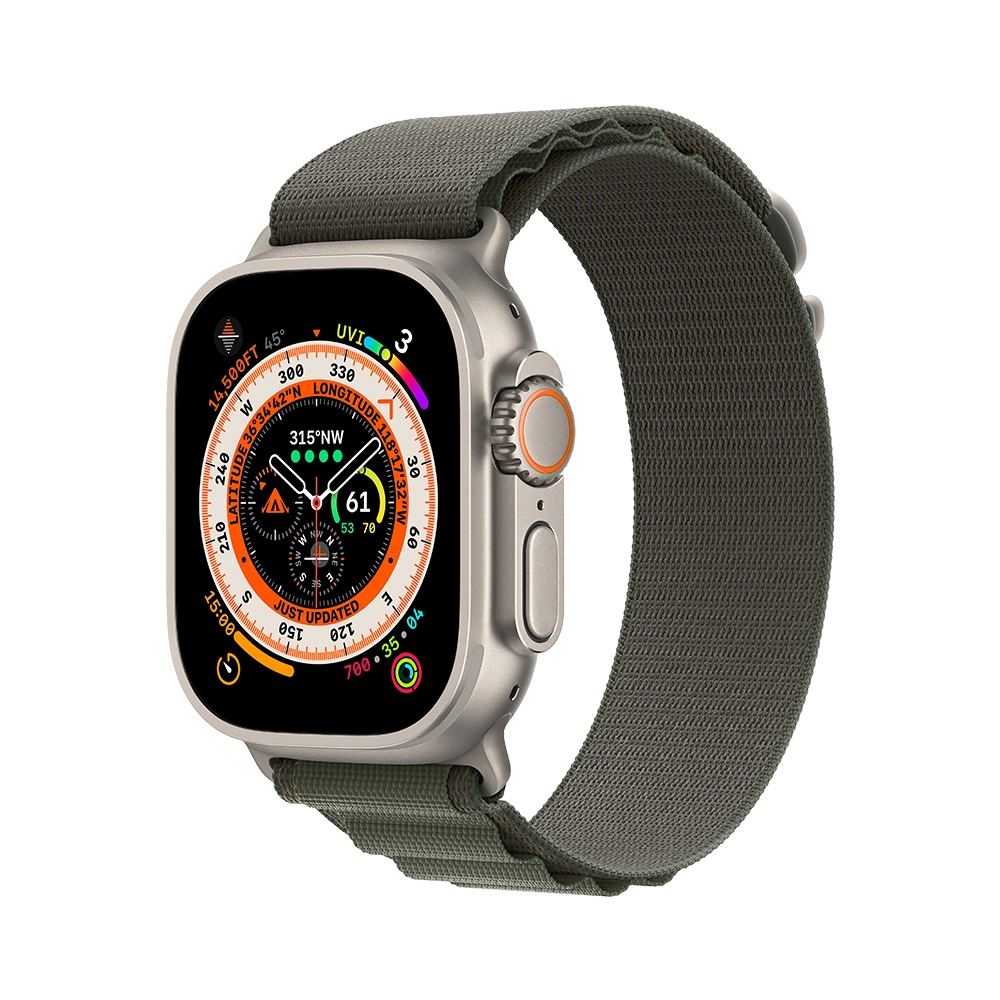 Apple Watch Ultra 49mm Titanium Case with Green Alpine Loop - Medium (MQFN3/MQEW3)