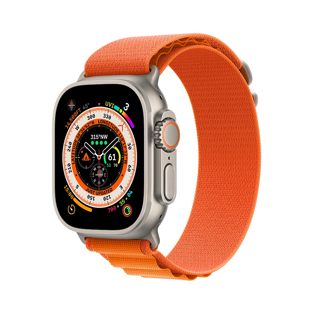 Apple Watch Ultra 49mm Titanium Case with Orange Alpine Loop - Medium (MQFL3)