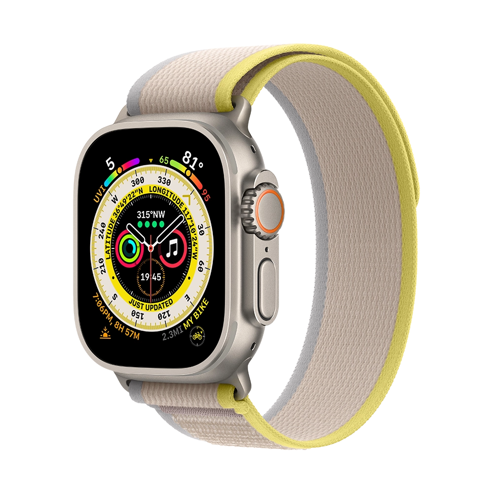 Apple Watch Ultra 49mm Titanium Case with Yellow/Beige Trail Loop - M/L (MQFU3)