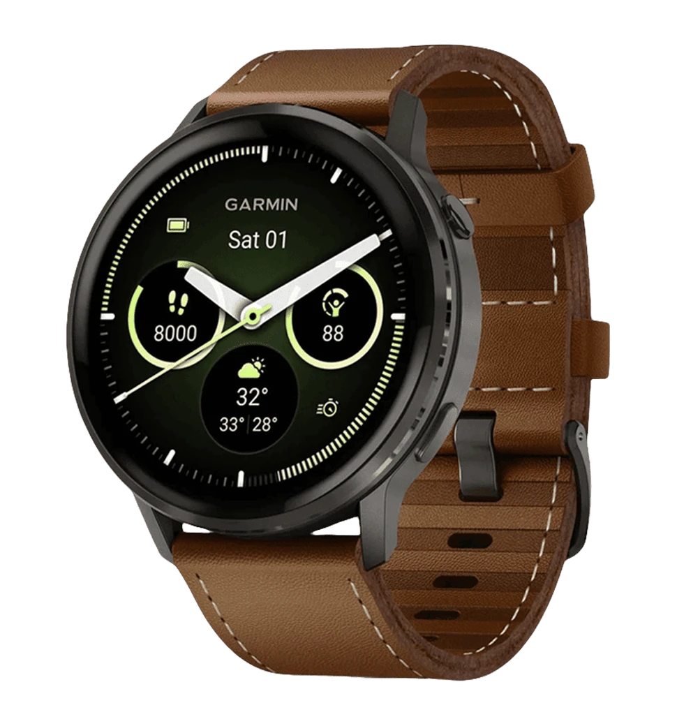 Смарт-годинник Garmin Venu 4 45 mm Slate with Brown Leather Band (010-03014-03)