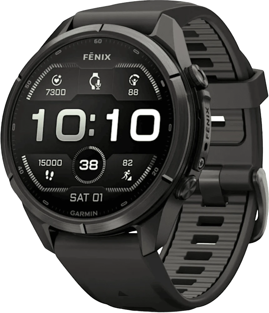 Спортивний годинник Garmin Fenix 9 Pro 43mm AMOLED Sapph.Carbon Gray DLC Titanium with Black/Pebble Gray Silic (010-04335-15)