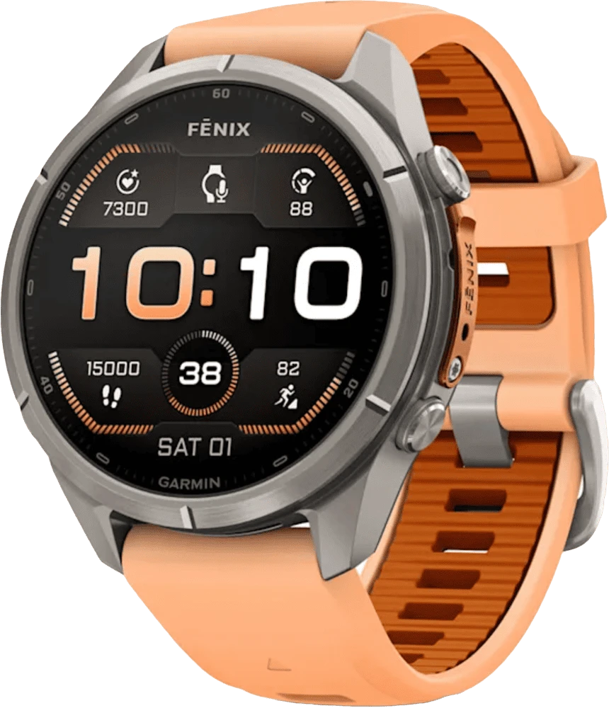 Спортивний годинник Garmin Fenix 9 Pro 43mm AMOLED Sapph.Titanium with Shell Pink/Autumn Orange Silicone Band (010-04335-05)