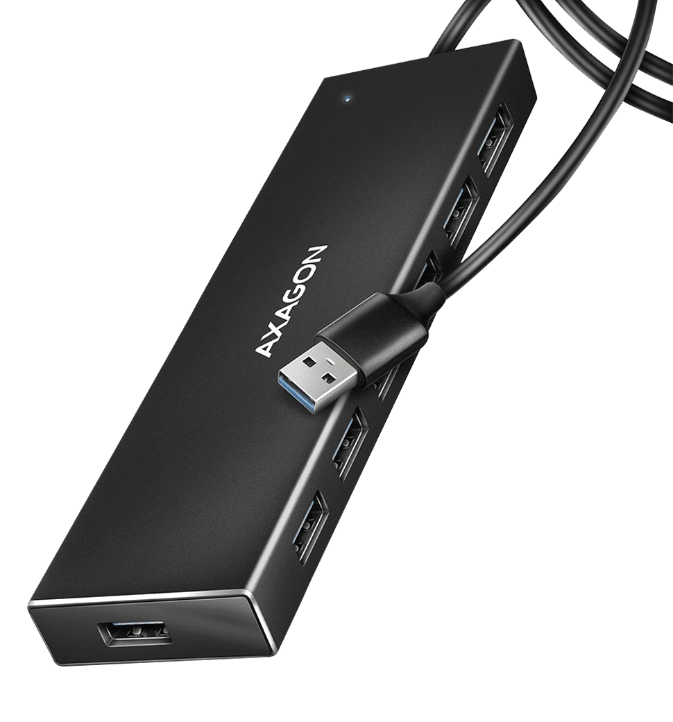 Хаб AXAGON HUE-F7A SuperSpeed USB-A FLAT hub, 1м USB-A , Чорний