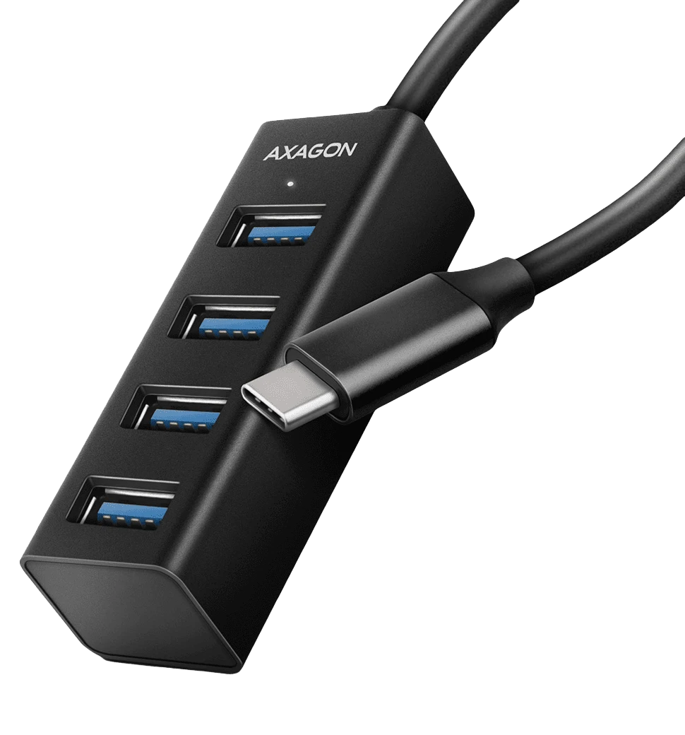 Хаб AXAGON HUE-M1C SuperSpeed USB-C MINI hub, USB-C кабель 20см, Чорний