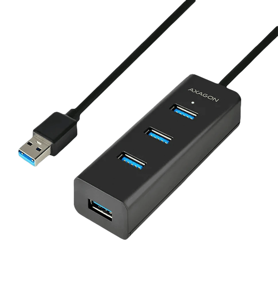 Хаб AXAGON HUE-S2BL USB3.0 CHARGING hub, 1.2м кабель, MicroUSB зарядка, Чорний
