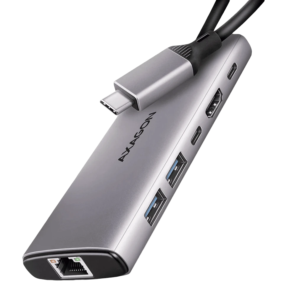 Хаб концентратор AXAGON HMC-6G2L USB-C 10Гбіт/с 6in1 hub, Сірий