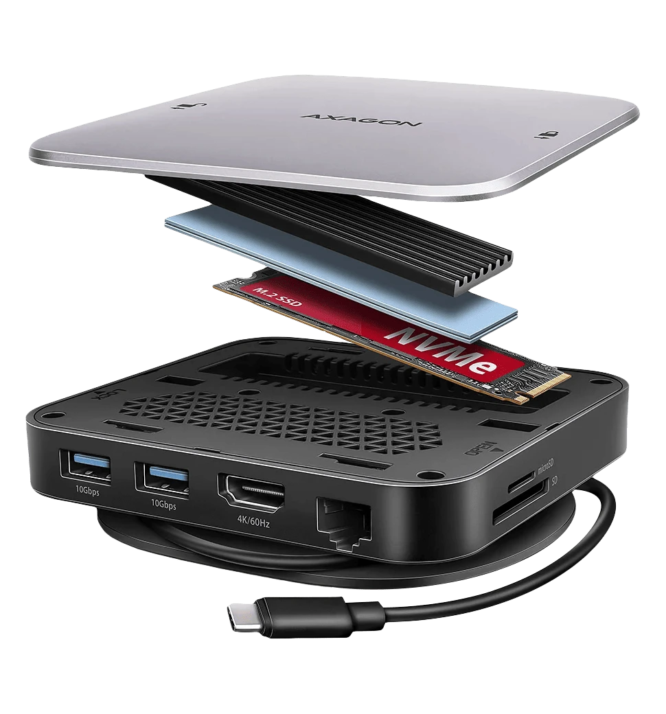 Хаб концентратор AXAGON HMC-UFO USB-C 10Гбіт/с UFO 9in1 hub, Сірий