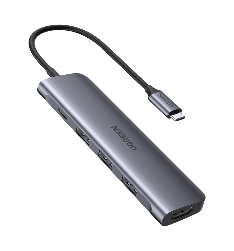 Хаб UGREEN CM136 5-in-1 USB Type-C to HDMI + 3xUSB 3.0 + PD Power Converter Space Gray (50209)