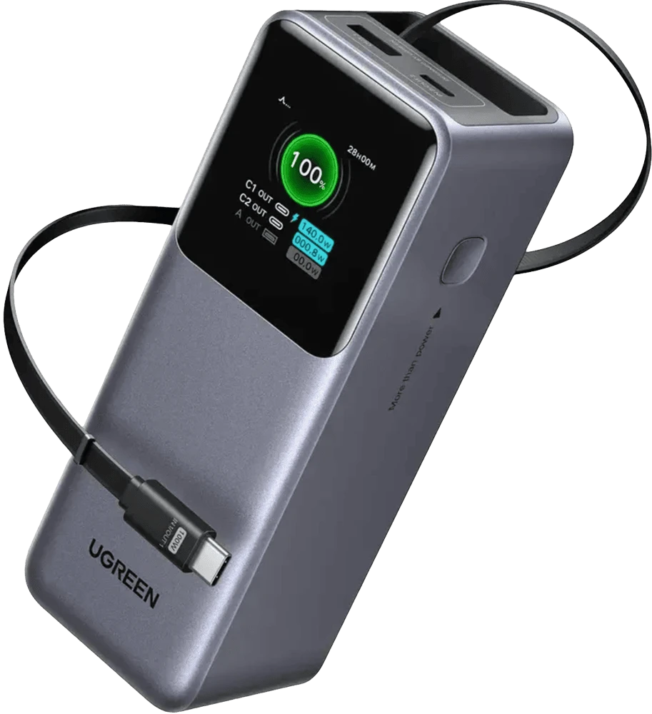 Зовнішній акумулятор UGREEN 165W 20000 mAh Power Bank with Retractable Cable PB726 Cірий (55987B)